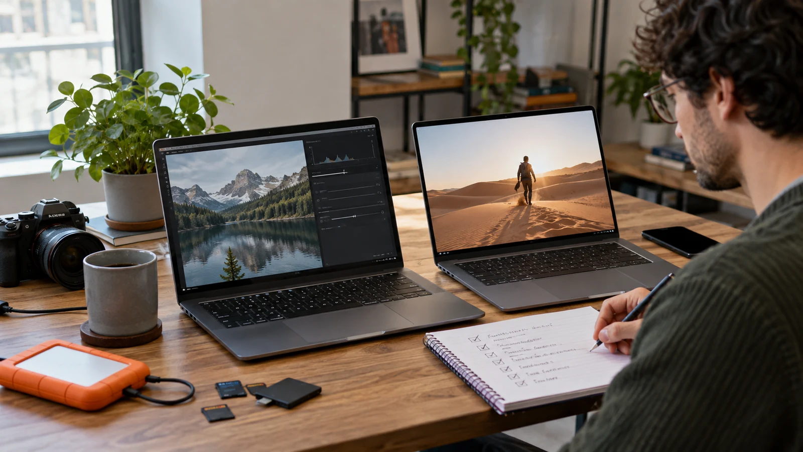 Illustration : Deux ordinateurs et une fiche de test logiciel