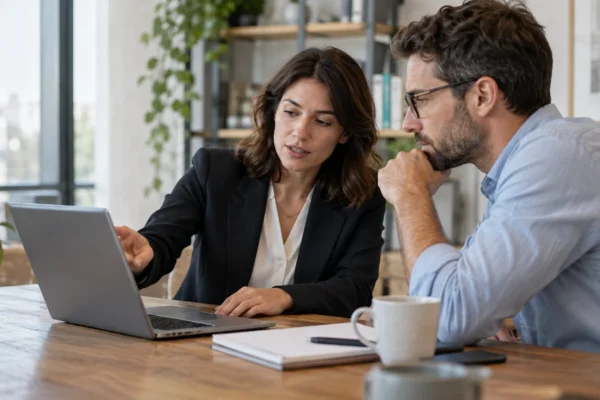 Illustration : Consultant présentant un portail à son client