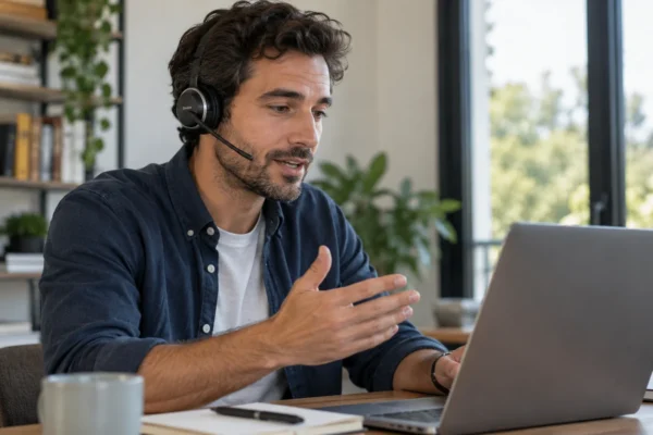 Illustration : Utilisateur portant un casque dans son bureau