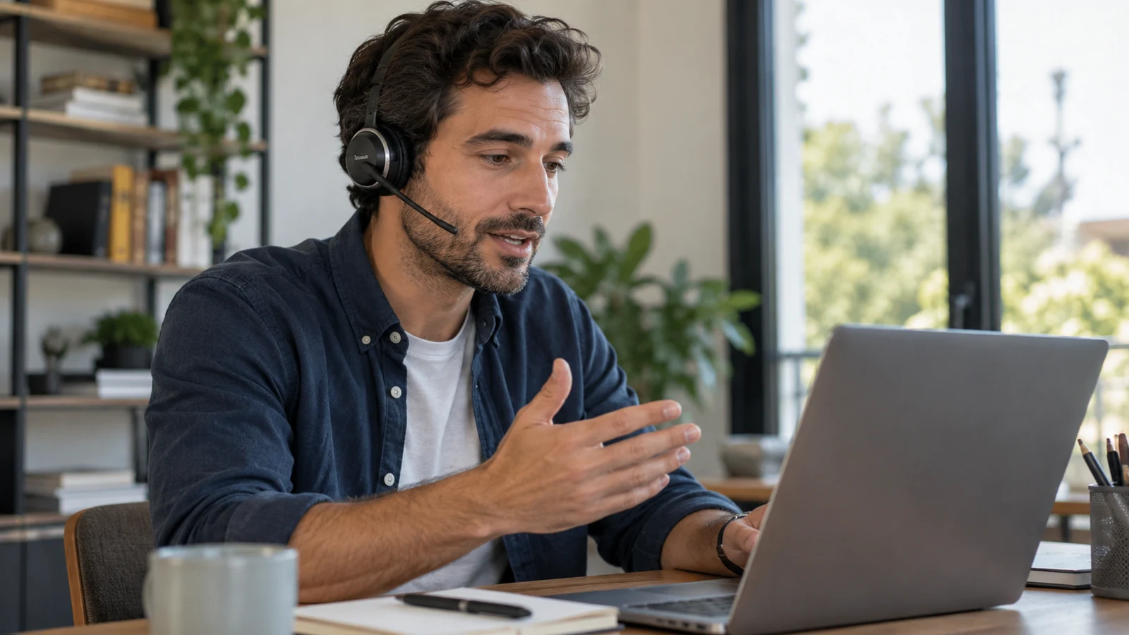 Illustration : Utilisateur portant un casque dans son bureau