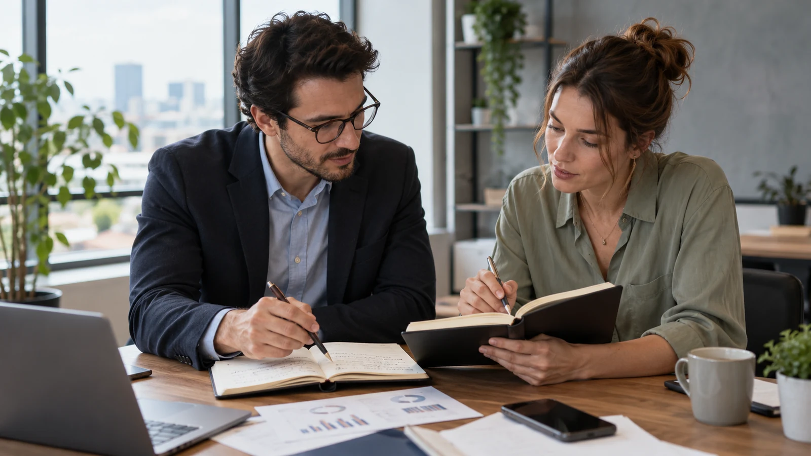 Illustration : Équipe commerciale comparant ses notes de qualification