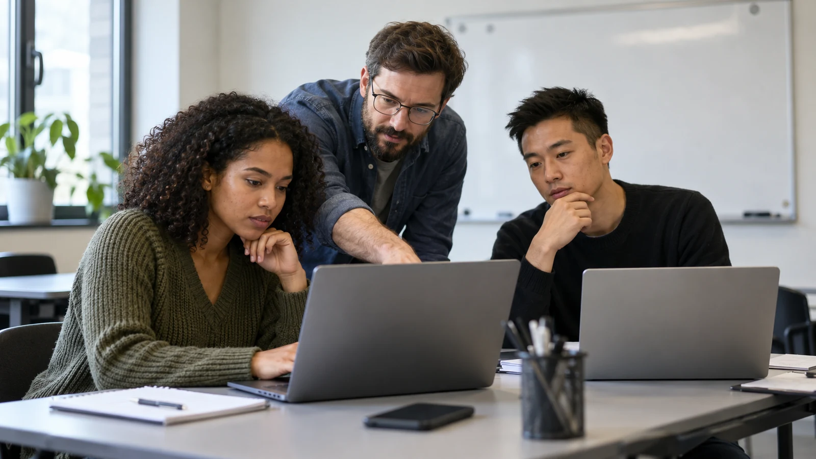 Illustration : Équipe testant des ordinateurs avant une mise à jour