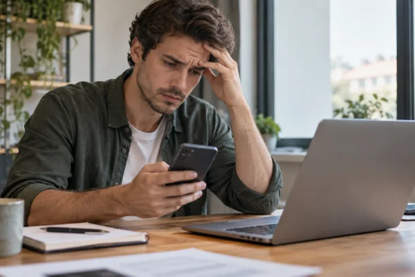 Illustration : Utilisateur observant une notification sur son téléphone