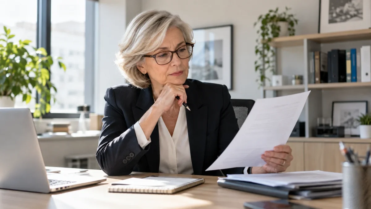 Illustration : Recruteuse lisant une note écrite