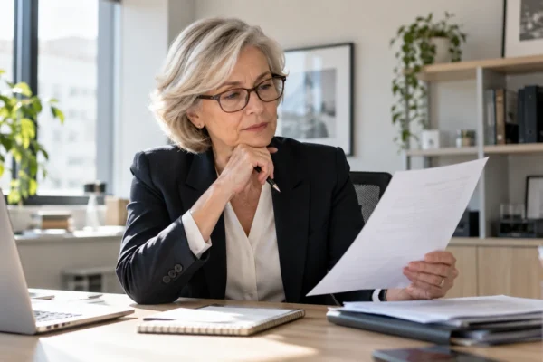 Illustration : Recruteuse lisant une note écrite
