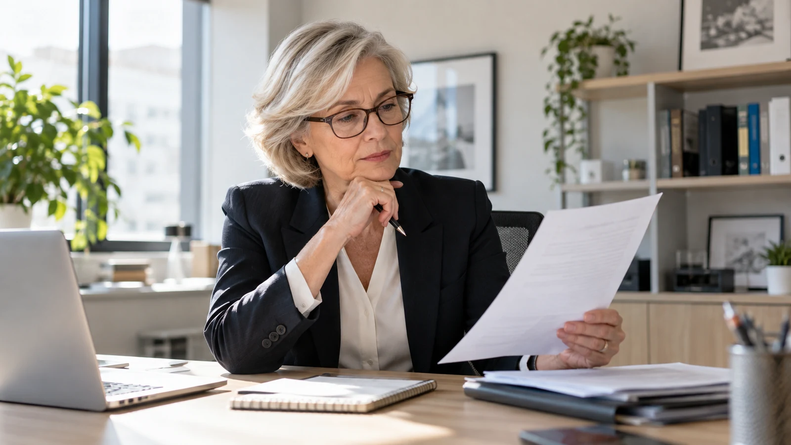 Illustration : Recruteuse lisant une note écrite