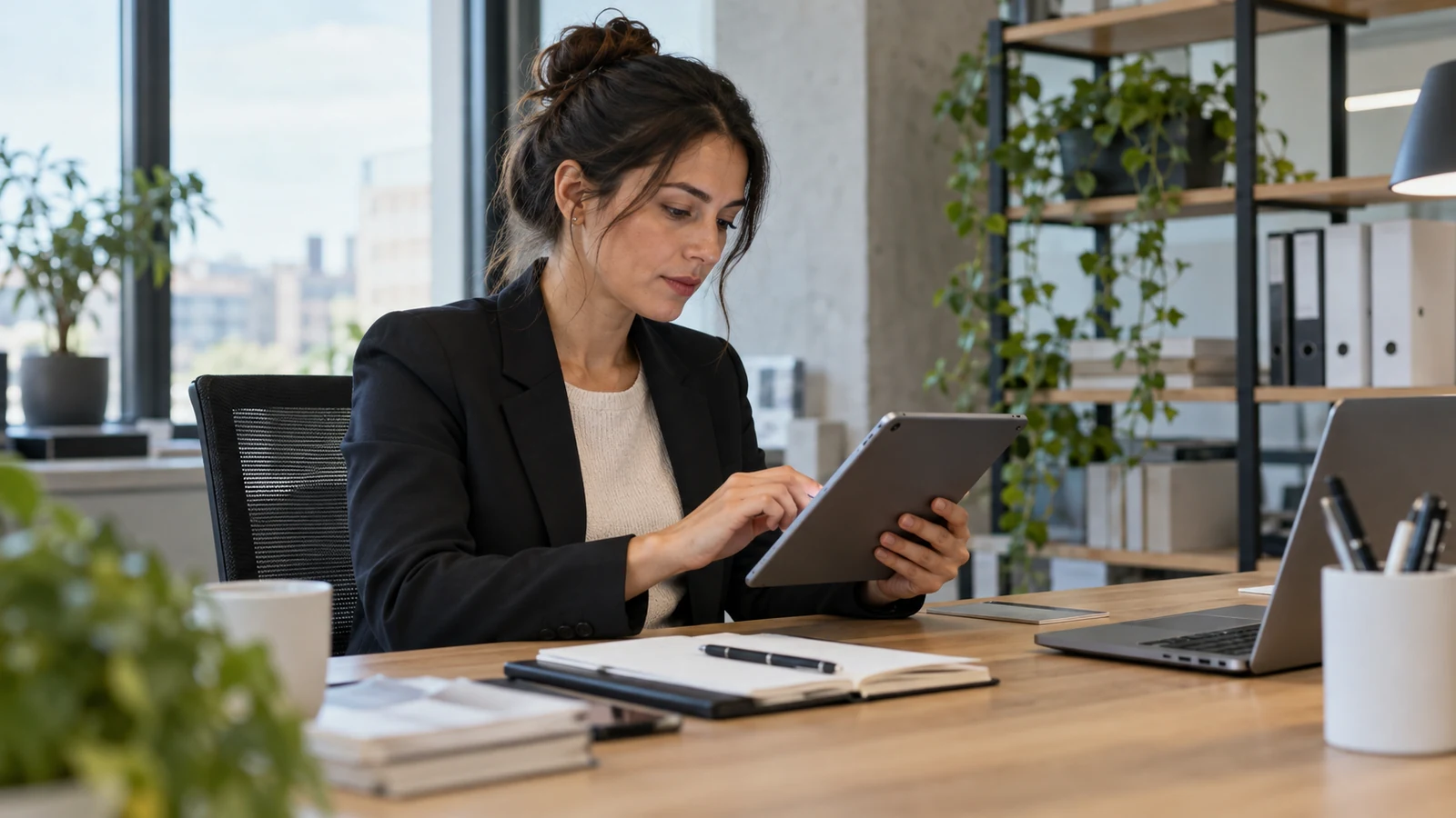 Illustration : Administratrice examinant une liste d’accès sur tablette