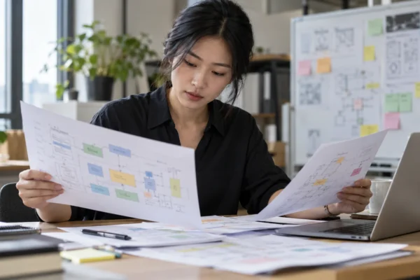 Illustration : Responsable examinant un parcours de validation sur papier