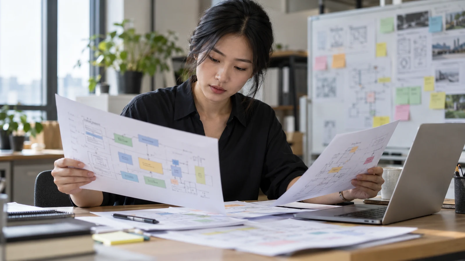Illustration : Responsable examinant un parcours de validation sur papier