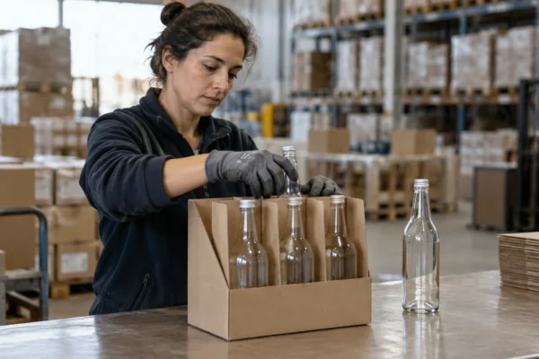 Illustration : Préparation d’un lot de bouteilles en entrepôt