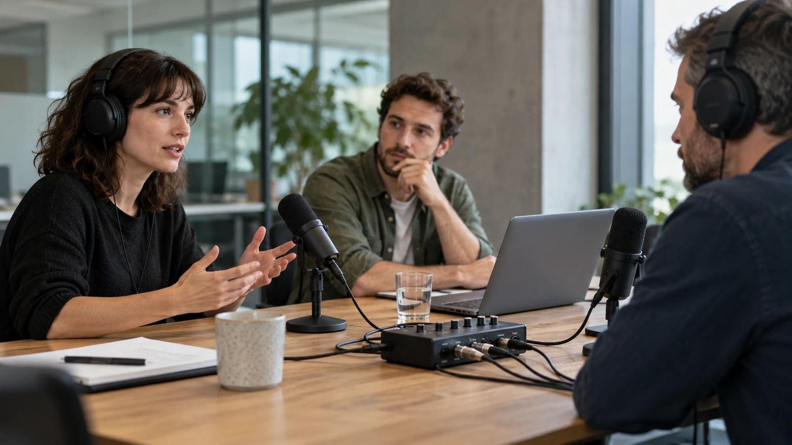Illustration : Interface audio et casque dans une salle de réunion